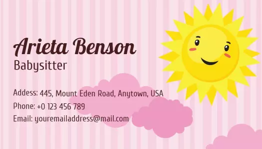 Cheerful Sun and Clouds Design for Babysitting Service Business Card Template