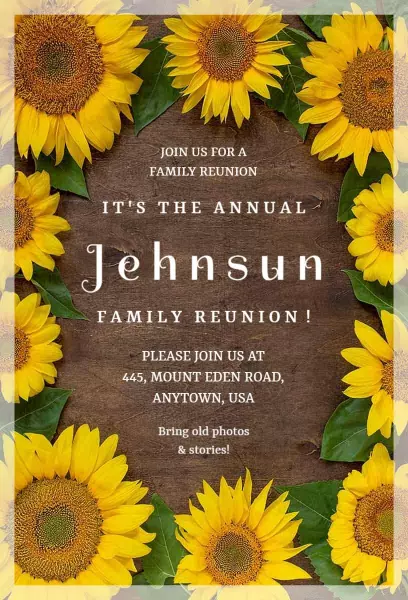 Cheerful Sunflower Annual Family Reunion Invitation Template