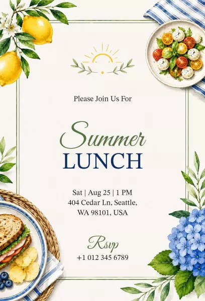 Cheerful Sunny Summer Lunch Gathering Invitation Template