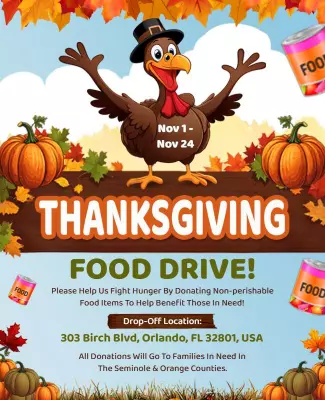 Cheerful Thanksgiving Food Drive Donation Invitation Poster Template