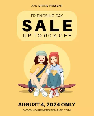 Cheerful Yellow Friendship Day Sale Discount Poster Template