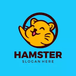 Cheerful Yellow Hamster Design on Bright Blue Background Logo Template