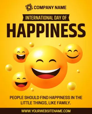 Cheerful Yellow International Day of Happiness Poster Template