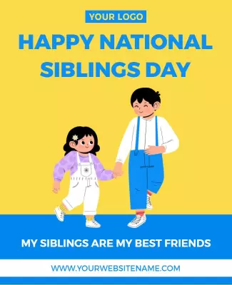 Cheerful Yellow National Siblings Day Celebration Poster Template