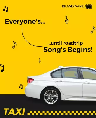 Cheerful Yellow Roadtrip Taxi Music Experience Poster Template