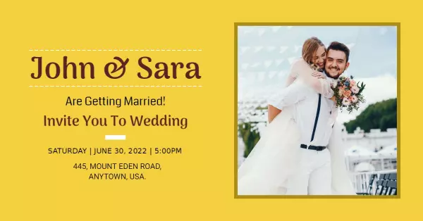 Cheerful Yellow Wedding Invitation for John and Sara Banner Template