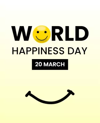 Cheerful Yellow World Happiness Day Celebration Poster Template