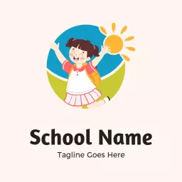 Cheerful Young Girl Celebrating the Joy of Learning School Logo Template