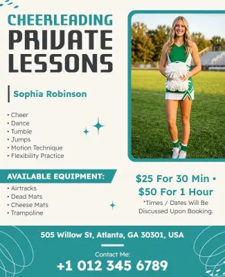 Cheerleading Private Lessons Promotional Flyer Template
