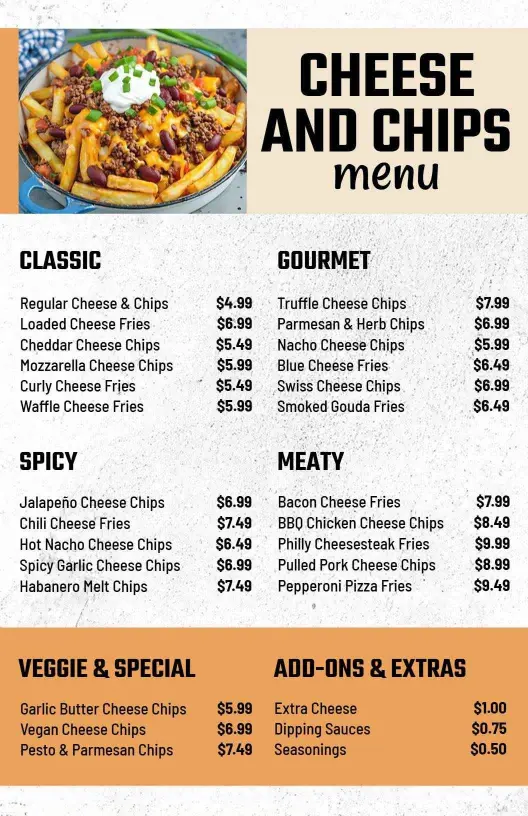 Cheese and Chips Variety Menu Template