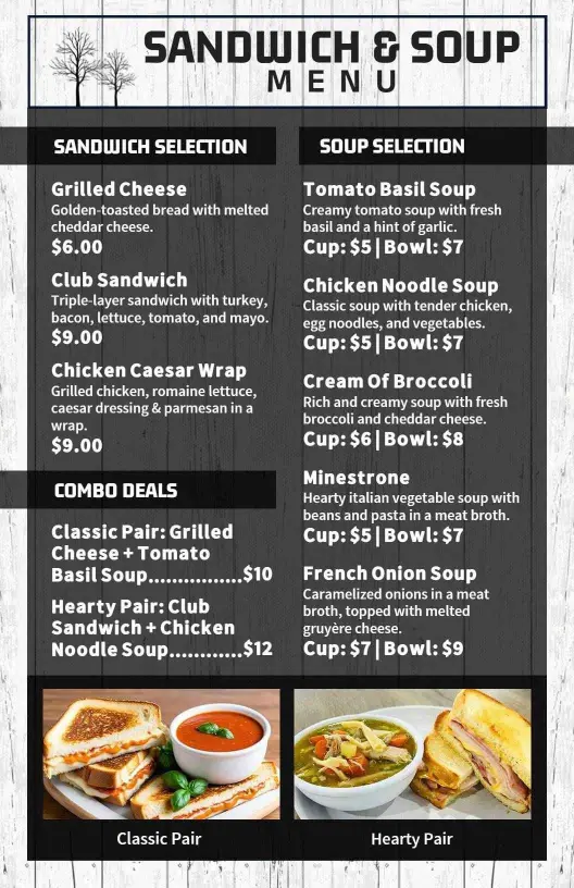 Cheesy French Onion with Gourmet Sandwich Choices Menu Template