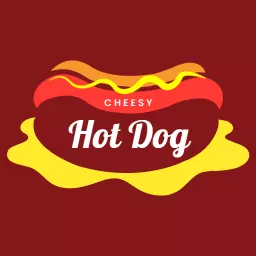 Cheesy Hot Dog Design with Vibrant Red and Yellow Logo Template