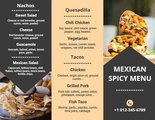 Cheesy Quesadilla and Grilled Pork Taco Specials Mexican Menu Template