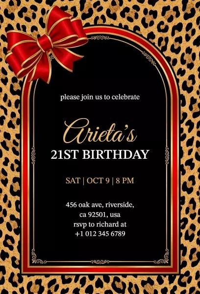 Cheetah Print 21st Birthday Celebration Invitation Template