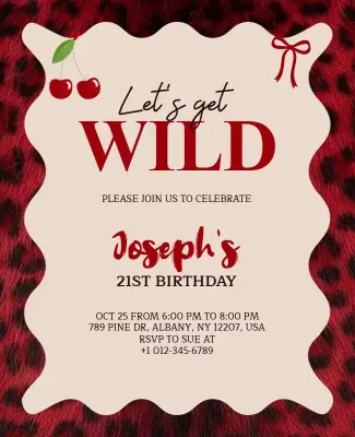 Cheetah Print Red Theme Birthday Party Flyer Template