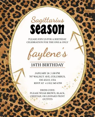 Cheetah Print Sagittarius Season Birthday Invitation Flyer Template