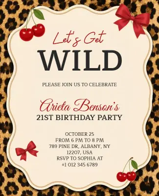 Cheetah Theme 21st Birthday Party Invitation Poster Template