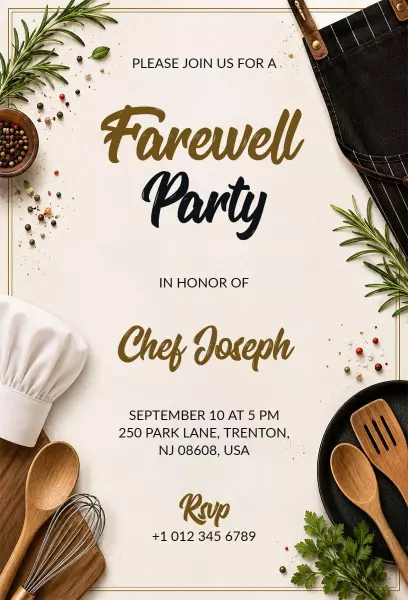 Chef Farewell Culinary Celebration Party Invitation Template