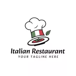 Chef Hat and Plate Symbolizing Italian Restaurant Cuisine Logo Template