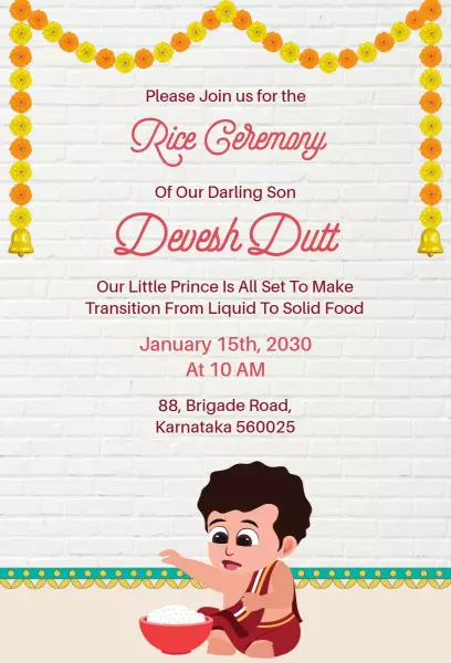Cherished Annaprashan Ceremony Rice Ceremony Invitation Template
