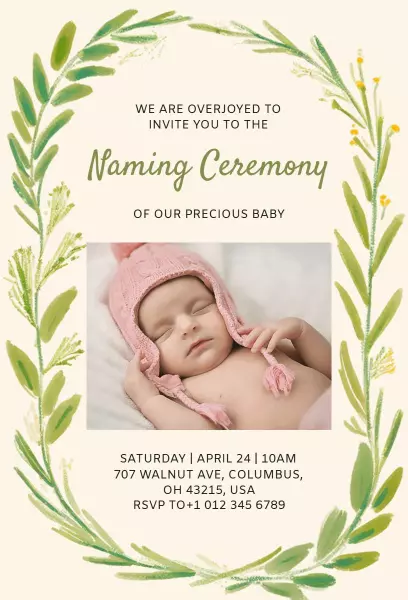 Cherished Baby Naming Ceremony Floral Invitation Template