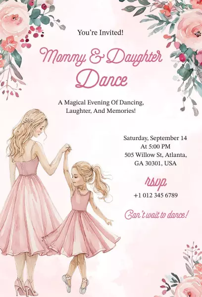 Cherished Mommy Daughter Dance Party Celebration Invitation Template