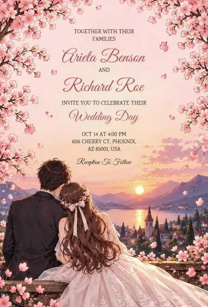 Cherry Blossom Anime Wedding Invitation Template