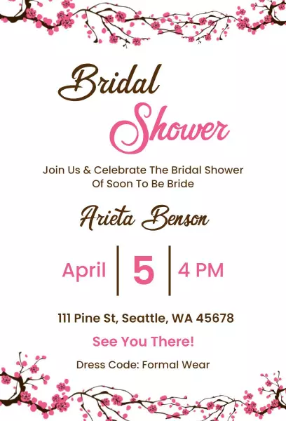 Cherry Blossom Elegance Bridal Shower Invitation Template