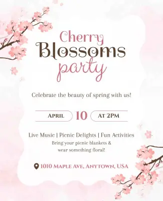 Cherry Blossom Party Event Invitation Flyer Template
