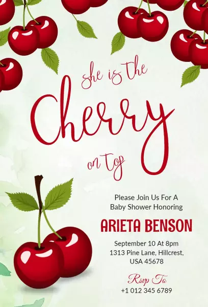 Cherry Delight Baby Shower Celebration Invitation Template