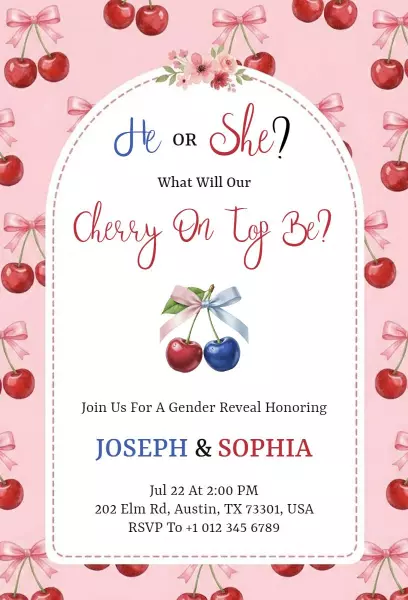 Cherry On Top Gender Reveal Celebration Invitation Template
