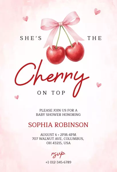 Cherry on Top Sweet Baby Shower Celebration Invitation Template