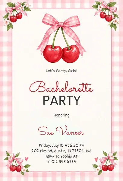 Cherry Themed Bachelorette Party Invitation Template