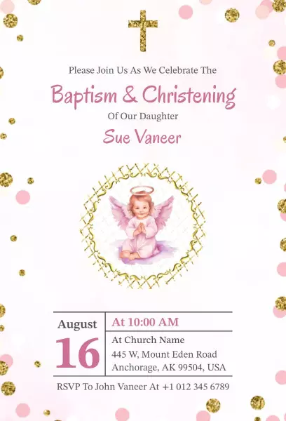 Cherubic Angelic Themed Baptism and Christening Invitation Template
