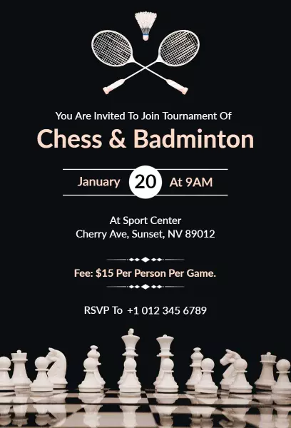 Chess Badminton Tournament Friendly Competition Invitation Template