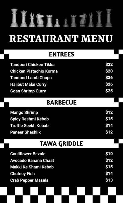 Chess-Inspired Entrees and Barbecue Delights Sports Menu Template