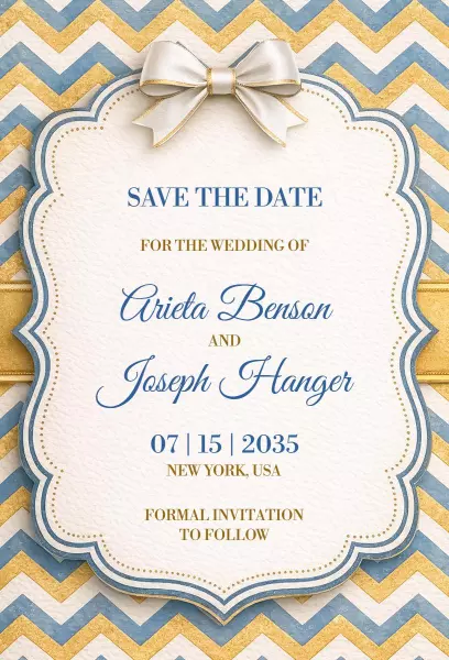 Chevron Pattern Blue Gold Save The Date Wedding Invitation Template