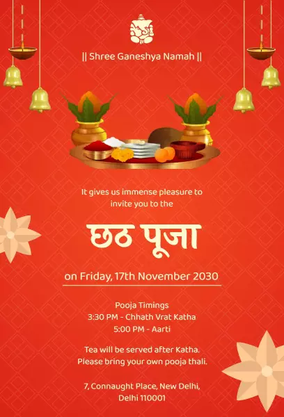 Chhath Pooja Traditional Ritual Celebration Invitation Template