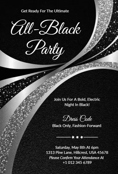 Chic All-Black Fashion-Forward Party Invitation Template