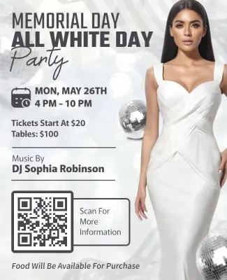 Chic All White Memorial Day Party Event Flyer Template