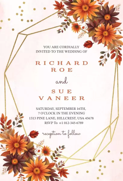 Chic Autumn Floral Fall Wedding Celebration Invitation Template