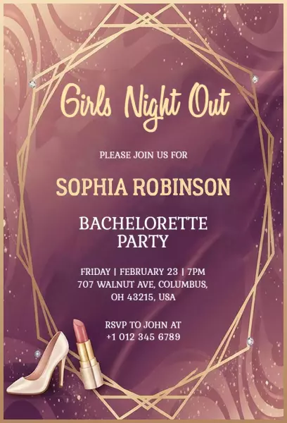 Chic Bachelorette Party Glam Girls Night Out Invitation Template