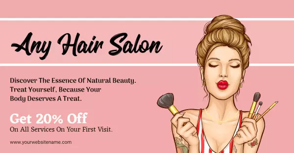 Chic Beauty Illustration on Pink Background Salon Banner Template