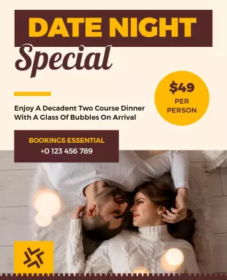 Chic Beige Romantic Date Night Dining Special Poster Template