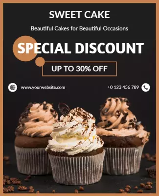 Chic Black and Orange Dessert Discount Cake Poster Template