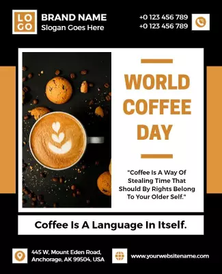 Chic Black and Orange World Coffee Day Celebration Poster Template