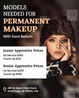 Chic Black and Peach Permanent Makeup Models Poster Template