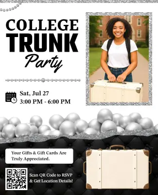 Chic Black and Silver College Trunk Party Announcement Flyer Template