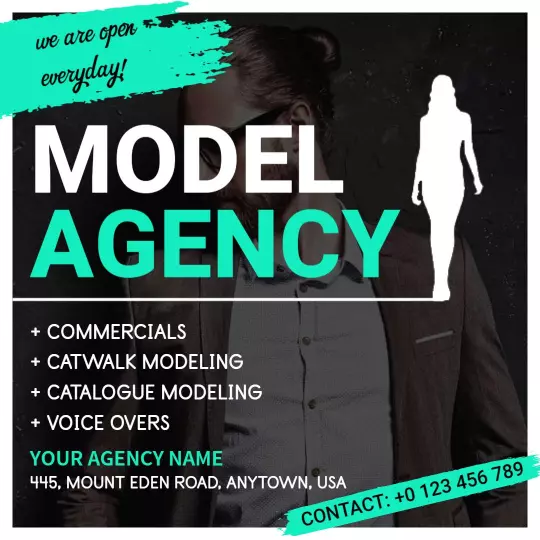 Chic Black and Teal Model Agency Promotion Ad Template