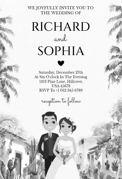 Chic Black and White Elegant Wedding Celebration Invitation Template